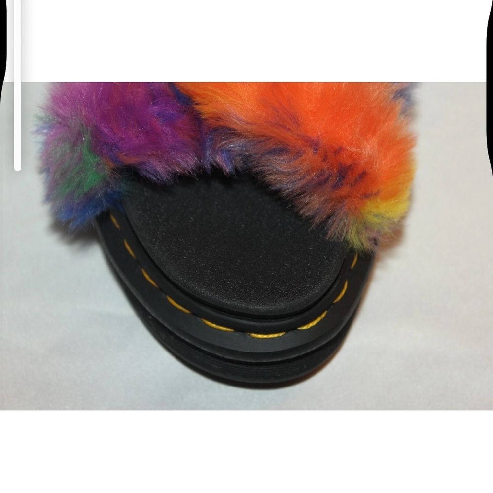 NEW! Dr. Martens Black Sandals with Multicolor Fur - Picture 6 of 11
